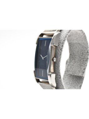 Saint Laurent Vintage Quartz Watch Blue Dial Rectangle Square Stainless Steel